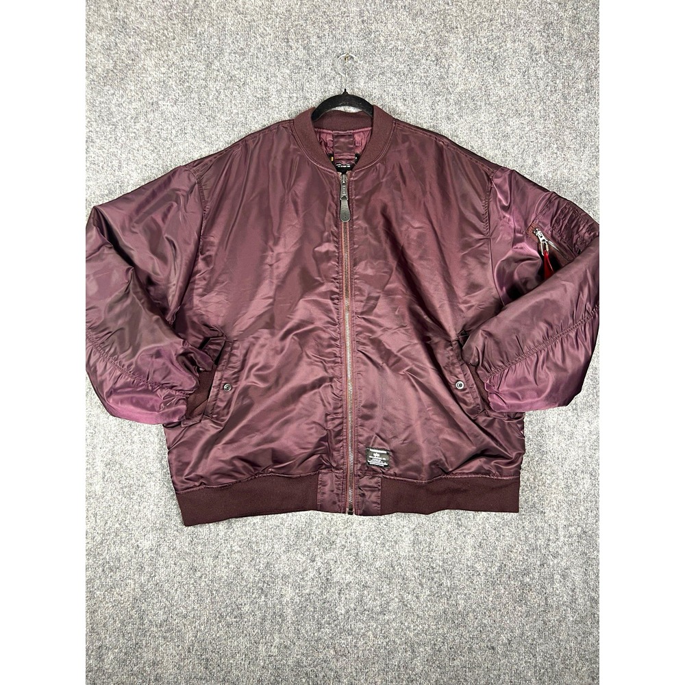 Alpha Industries MA-1 Bomber Jacket Burgundy Full Zip Men's M Zipped Pockets